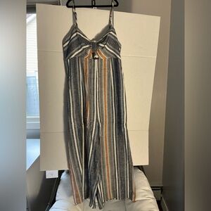 BCBGeneration Striped Sleeveless Jumpsuit in Blue, Brown & White